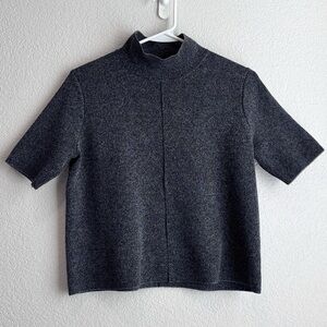 Zara Knit Short Sleeve Mock Neck Sweater Gray Medium